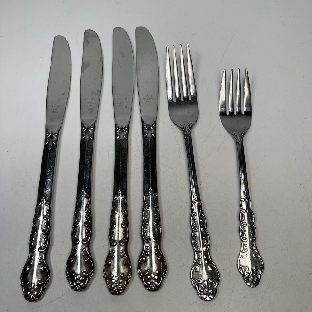 National Stainless NANCY Dinner Fork Salad Fork KniveLot 5 Flatware Japan Floral